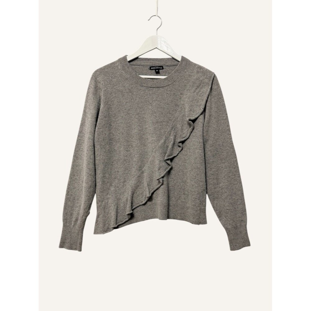 J. Crew Mercantile Ruffled Sweater Size XL Gray Cotton Wool Blend Pullover